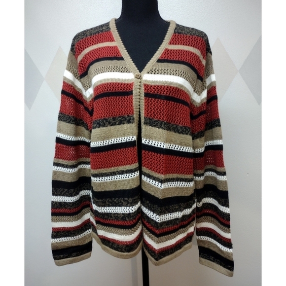 Color banded single button cardigan - Picture 1 of 9